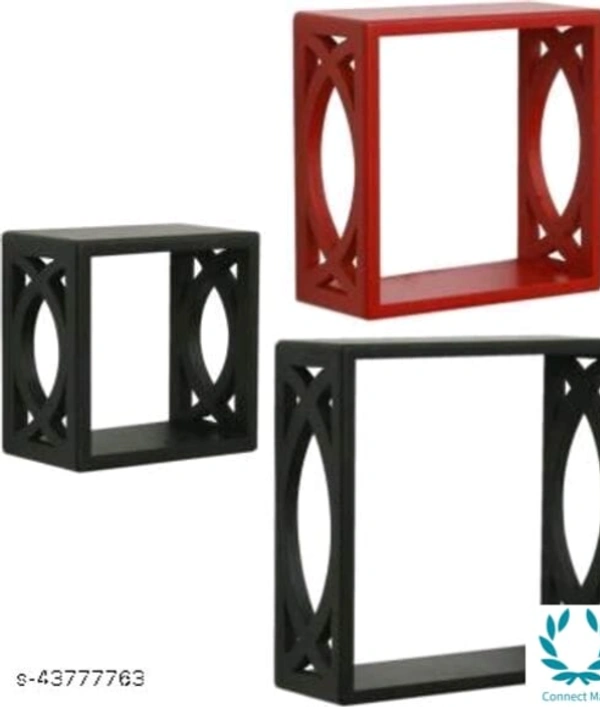 Unique Wall Shelves - LXHXB: 28X28X12 cm, Red Black, Wooden, NO. of S helves :-3